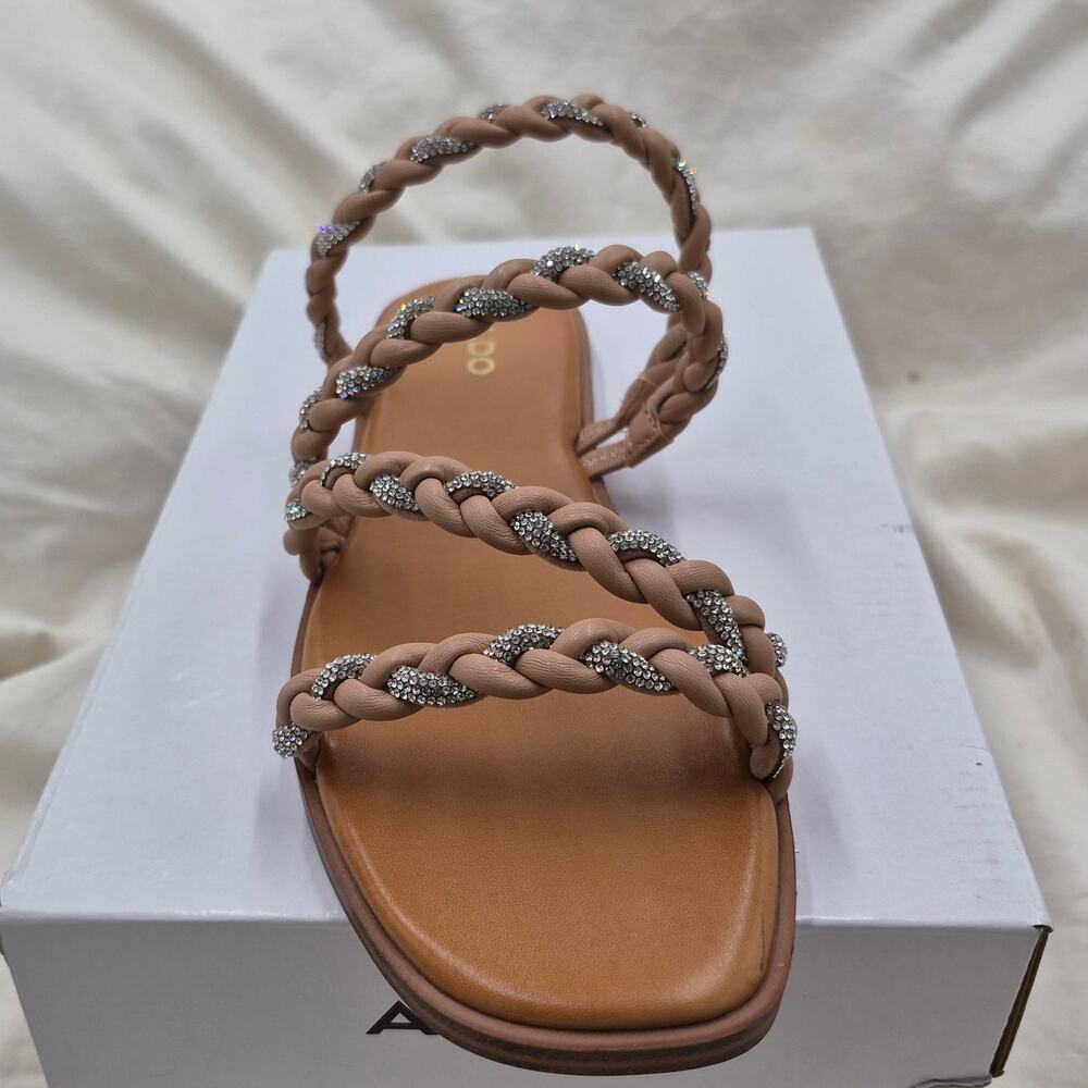 NEW ALDO Women Tritoney flat slip-on slide sandal braided straps crystal size 8